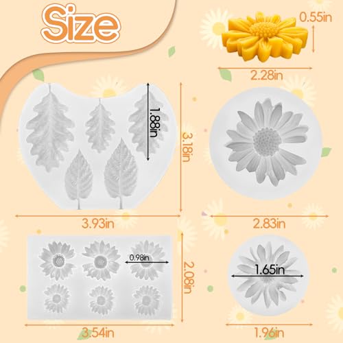 Daisy Candle Molds, Set of 4 Daisy Flower Molds with Leaf Molds - color: 4 PCS Daisy Molds with Leaf Mold