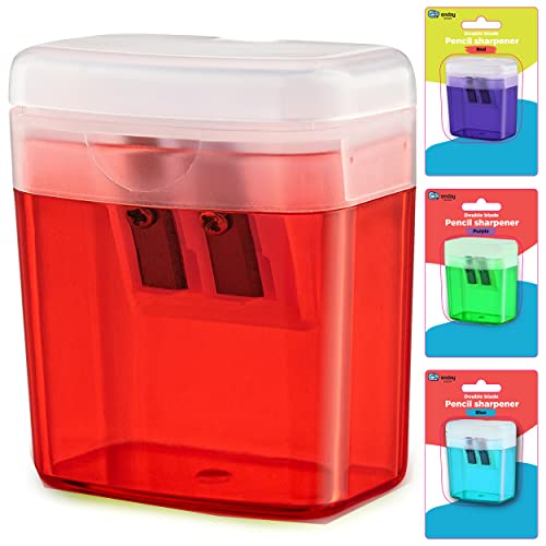 Pencil Sharpener Dual Hole Manual Red, Jumbo Crayon Sharpener with Cover and Bin, Handheld Color Pencil Sharpeners for Large & Standard Pencils, Also Available in Blue, Green, Purple, 1 Pc – By Enday - color: Red