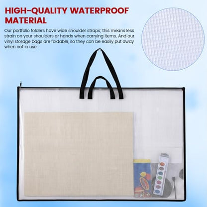 Shinylin 24x36 Inch Artwork Storage Organizer Large Poster Storage for Diamond Painting Cardboard Portfolio Collection Bag with Zipper and Two Handles Transparent Waterproof for Art Work Scrapbook