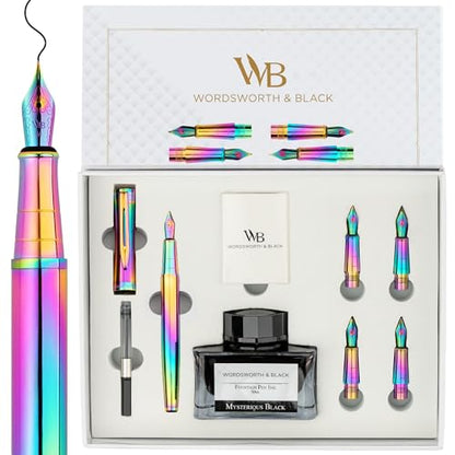 Wordsworth & Black LuxuryFountain Pen Set for Writing, 6 Nibs, Rainbow - color: Rainbow
