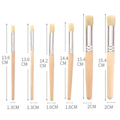 6 Pcs Wood Stencil Brushes Hog Bristle Paint Brushes Art Template Brushes Oil Watercolor Painting Brushes Card Making Paint Brushes Crafts Project Paint Brushes