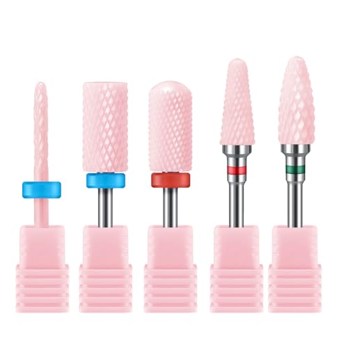 MelodySusie Ceramic Nail Drill Bits Set, 3/32'' (2.35mm) Professional Acrylic Nail File Drill Bit for Manicure Pedicure Cuticle Gel Nail Polishing, 5Pcs, Pink - color: Pink, size: 5 Piece Set