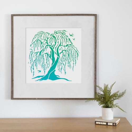 Willow Tree Stencil for Painting on Wall 11.8 x 11.8 Inch Reusable Plastic Craft Stencil for Painting on Wood Fabric Furniture, DIY Home Decor Stencils | 11.8" x 11.8" Plastic Craft Stencil, Willow Tree Wall Stencil, DIY Home Decor Template for Wood Fabri