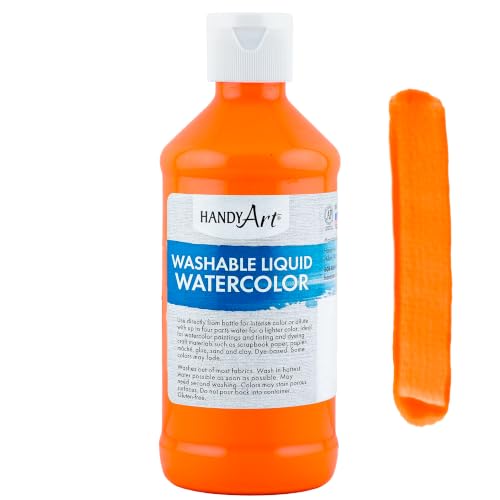 Handy Art Washable Liquid Watercolor Paint, Fluorescent Orange, 8 oz Bottle | Ready to Use Concentrated Dye-Based Liquid, Deep Color Strength, Dilute with Water, Certified Safe AP Non-Toxic, Made in USA - color: Fluorescent Orange