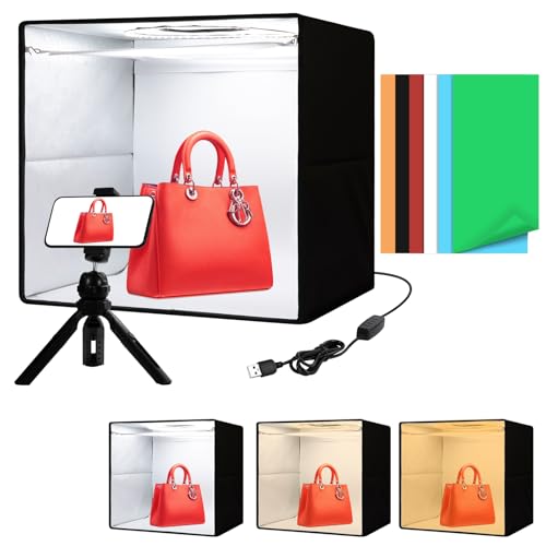 Light Box with Tripod, 12/16/20/24/32 Inch Lightbox with CRI>95 120 White Warm LED Light Beads. Portable Photo Light Box with 6 Colors PVC Backdrops. Dimmable Shooting Tent Kit for Studio Photography - size: 16*16*16 Inch