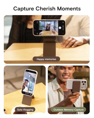 MOFT Phone Stand, Magnetic Phone Tripod Stand MOVAS-E-Coffee Leather & Angle Adjustment & Strong Magnets Tripod for iPhone 17/16/15/14/13/12 (Included Metal Ring)-Coffee - color: Coffee, size: Without Card Slot