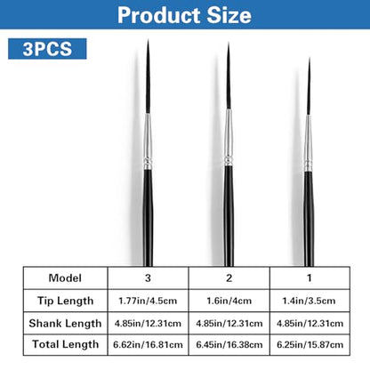 3 Pcs Script Pinstripe Brushes, Extra Long Fine Scroll Pinstriping Brush, Rigger Script Liner Brushes for Watercolor Acrylic Model and Miniature Painting