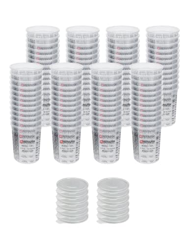 KREFINISH 16 OZ Paint Mixing Cups Graduated Disposable Clear Plastic Epoxy Measuring Cups (Box of 96 Cups & 12 Lids) Use for Automotive Painting, Resin, Acrylic, Arts, Pigments - Mixing Ratios - size: 16 Ounce
