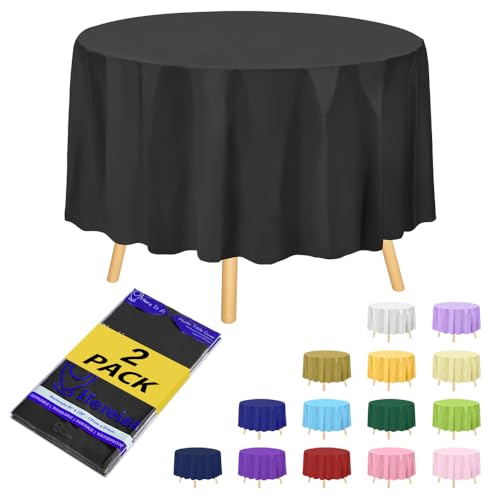 Premium Black Plastic Table Cloth Disposable (2 Pack) Round Tablecloth (84in) Party Table Cloths Disposable, Perfect Table Cloth Round Cover for Any Table Up to 6 Feet - color: Fa1 - Black, size: 2 PACK | Round | 84 Inch