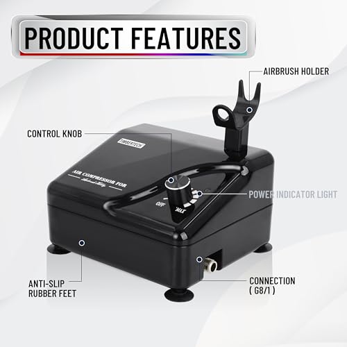 Timbertech Professional Airbrush Kit with Multi-Functional Compressor AS-207K, Dual-Action Airbrush for Tattoo, Model Art, Cake Decoration, Nail Painting