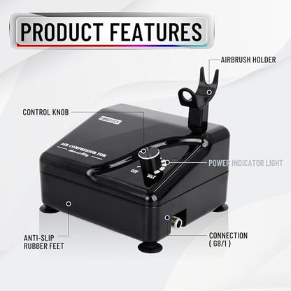 Timbertech Professional Airbrush Kit with Multi-Functional Compressor AS-207K, Dual-Action Airbrush for Tattoo, Model Art, Cake Decoration, Nail Painting
