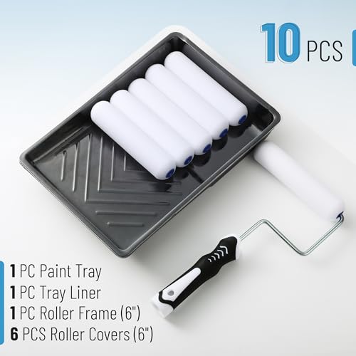 Bates- Paint Roller Kit, 9 pcs, 6-Inch Foam Paint Roller Tray, Paint Roller Set, Paint Kit for House Painting, Paint Rollers, High Density Foam Roller Paint, Small Paint Roller Kit, 6 Inch Foam Roller