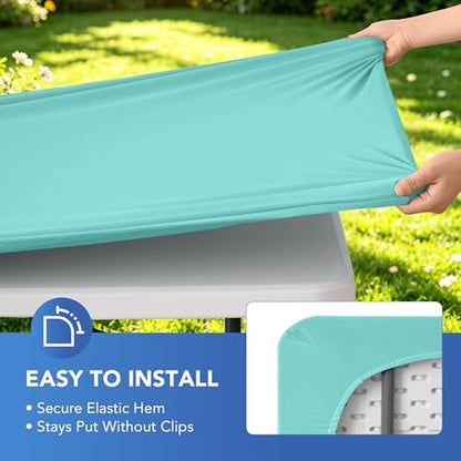 Card Table Covers Square Fitted Tablecloth with Elastic-2 Pack 34x34 Inch | Aqua Blue Spandex Stretch Windproof Washable Folding Card Tablecloths-Outdoor Camping Dining Patio Kitchen Banquet Party - color: Aqua Blue, size: 34'' x 34'' | 2 Pack