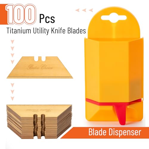 Bates- Utility Knife Blades with Dispenser, 100 Pack, Titanium Plated Box Cutter Refills, Replacement Blade for Box Cutters - color: Titanium With Dispenser, size: 100 Pack