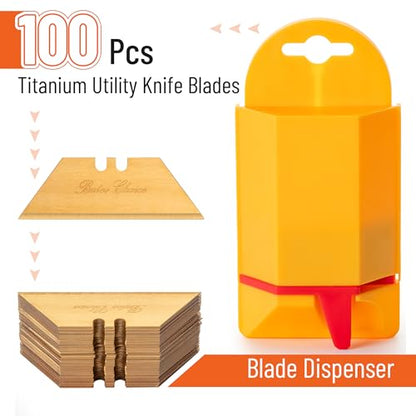 Bates- Utility Knife Blades with Dispenser, 100 Pack, Titanium Plated Box Cutter Refills, Replacement Blade for Box Cutters - color: Titanium With Dispenser, size: 100 Pack