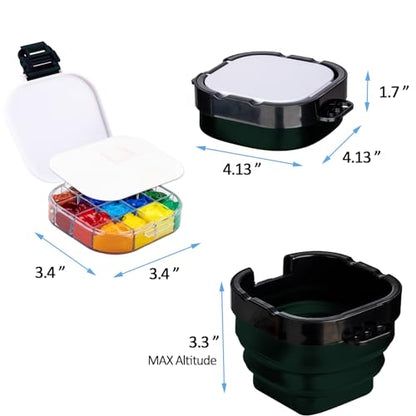 Falling in Art 16 Wells Airtight Paint Palette with Lid, Dark Green - color: Green