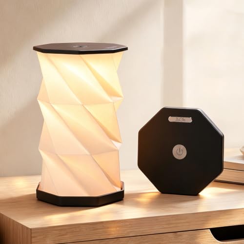 Portable Foldable Table Lamp, Japanese Gift, Paper Lantern Lights | Touch Control Dimmable Lamp with 3 Adjustable Heights, Rechargeable Warm Light, Travel Gifts for Women Men Couples (Black) - color: Black