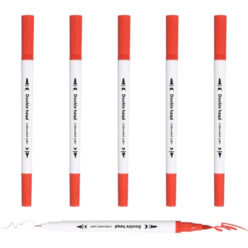 PATIKIL 6Pack Dual Brush Markers, Bright Red Watercolor Fine and Brush Tips Pens Colored Marker Calligraphy Coloring Art Supplies Set for Coloring Book Illustration Sketching Journaling - color: Bright Red