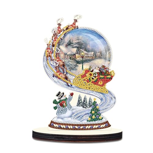 Christmas Diamond Art Tabletop Decoration, DIY Santa Claus and the sleigh, Diamond Art 5D Special Shape Crystal Diamond Partial Diamond Art Painting Mosaic Handicraft, Home Office Tabletop Decor Gift - color: Santa Claus and sleigh