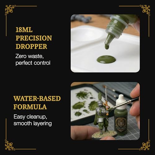 Ludus Bellum Miniature Paint Olive Green Color 18ml Dropper Bottle, Professional Acrylic Paint for Miniatures & Models, Provides Quality Acrylic Tones and Shades for Warhammer 40K D&D Figures - color: Olive Green