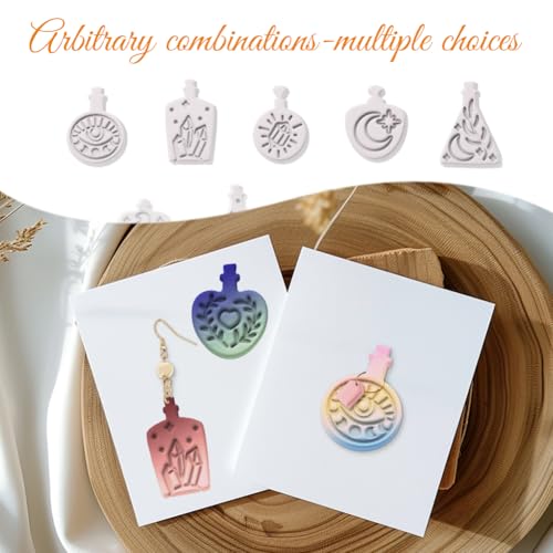 ORIGACH 13 Pcs Magic Potion Bottle Polymer Clay Cutters Set | Bottle Shape Plant Crystal Moon Themed Polymer Clay Cutters for Earring Jewelry Making - style: Magic Potion Bottle
