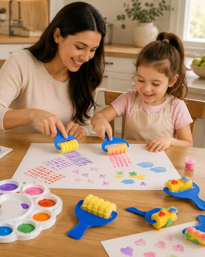 STOBOK Kids Paint Rollers Set, 8Pcs Sponge Painting Brushes with Large and Pattern Rollers for Finger Painting, Art Craft, Classroom Projects and Home DIY Crafts