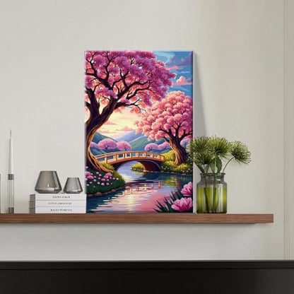 JOOZ 5D Landscape Paint by Numbers Kit for Adults with Frame, 8x12 Inch - color: Cherry Blossom 065