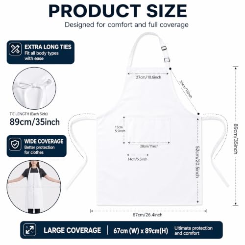Polyester White/Black Bib Apron - 2 Large Pockets Women Aprons for Kitchen, Baking, Painting, and Halloween - color: White