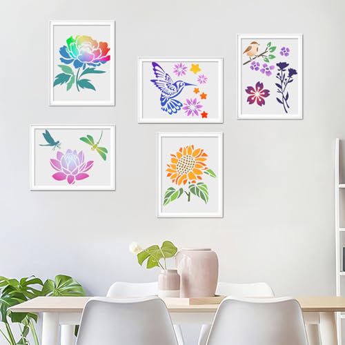 18 PCS Flower Painting Stencils Reusable Stencils for Painting on Wood Rocks Canvas Fabric Glass Pottery 6.5x6.5 Inch - style: 18PCS Flower