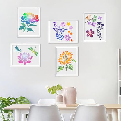 18 PCS Flower Painting Stencils Reusable Stencils for Painting on Wood Rocks Canvas Fabric Glass Pottery 6.5x6.5 Inch - style: 18PCS Flower