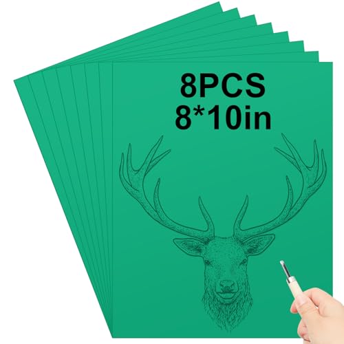 Yeaqee 8 Pcs 8 x 10 Inch Linoleum Blocks for Printmaking, Green | Rubber Linocut Plates for Printmaking, Large Sheets for Engraving and Carving Art Projects, Relief Print Studio Supplies - color: Green, size: 8 x 10 Inch