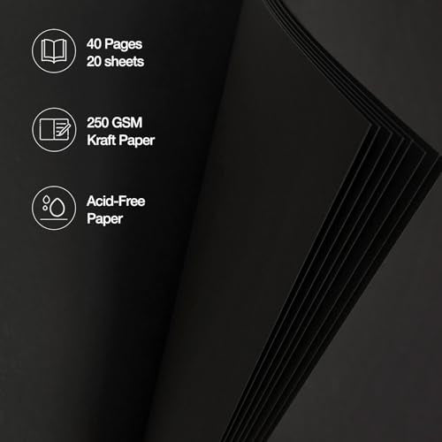 potricher 8 x 8 Inch DIY Scrapbook Album 40 Pages with Kraft Paper, Black - color: Black, size: 8 Inch 40 Pages