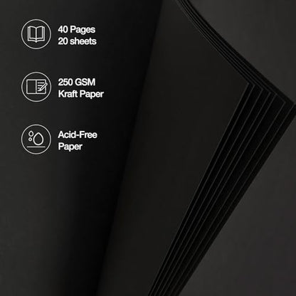 potricher 8 x 8 Inch DIY Scrapbook Album 40 Pages with Kraft Paper, Black - color: Black, size: 8 Inch 40 Pages