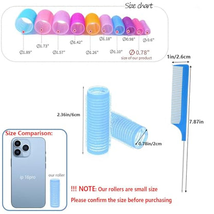 ZMD 18Pcs Self Grip Small Hair Curlers Rollers, Plastic Hair Curlers Heatless Salon Hairdressing Curlers DIY Curly Hair-Accessories for Women Girls Short Medium Thick Hair (0.8 x 2.4 Inch) - color: Blue