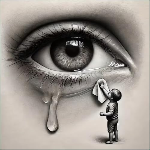 Diamond Painting Kits for Adults, Eye Diamond Art Kit 13.7x13.7 Inch | 5D Full Round Drill Abstract Human Black White Sketch Crying Gem Dot DIY Craft Canvas for Wall Decor - color: KM1115-1