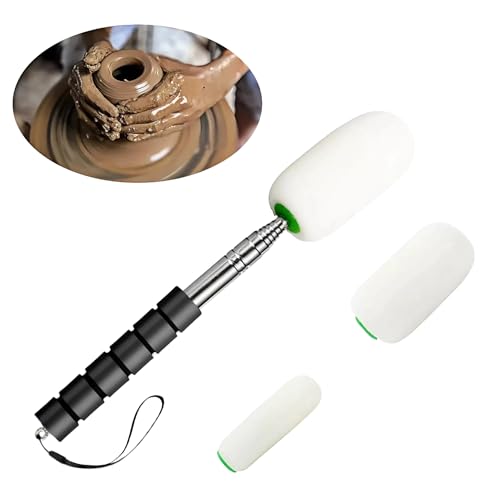42" Sponge on a Stick for Pottery, 3 Detachable Sponge Heads, Telescoping Ceramic Tool for Removing Water & Shaping Tall/Narrow Vessels, Black Artist Pottery Tool (1 Stick) - color: 1 Black