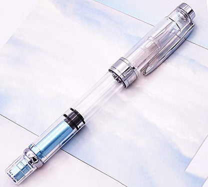 Lanxivi 4 x Yongsheng 3008 Fountain Pen Upgrated Fine Nib,Silver Trim,Piston Filling, Transparent - color: 3008 A Silver Trim F