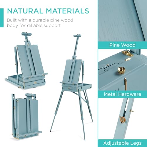 Best Choice Products Art Easel for Painting, Portable Wooden Adjustable Artist Tripod with Sketch Box, 32-Piece Art Set with Acrylic Paints, Brushes, Canvases & Palette - Blue - style: Blue