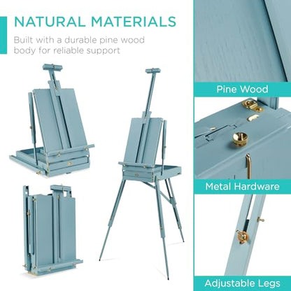 Best Choice Products Art Easel for Painting, Portable Wooden Adjustable Artist Tripod with Sketch Box, 32-Piece Art Set with Acrylic Paints, Brushes, Canvases & Palette - Blue - style: Blue