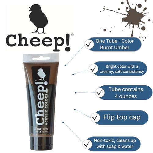Cheep! Acrylic Paints, 4 oz. Tube - Burnt Umber, Perfect for Artists - Quality Acrylic Paint Heavy Body Paint Artist and Student - color: Burnt Umber