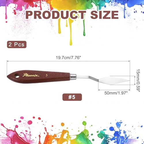 MECCANIXITY Pack of 2 Palette Knife No.5, 7.8" Long with Stainless Steel Flexible Spatula Pallet Knife and Wood Handle for Scraping, Mixing, Oil Acrylic Painting Canvas - style: No.5