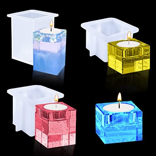 3Pcs CandleResin Molds, Square Candle Holder Silicone Molds for Tealight Holder Epoxy Resin Casting DIY Plaster,Cement Concrete Craft Home Decor