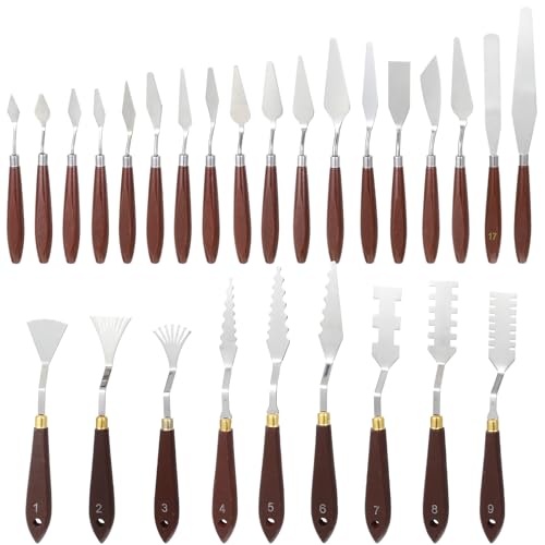 Palette Knife Set, 27Pcs Palette Knives Stainless Steel Art Paint Knife Professional Paint Spatula Painting Knife with Wood Handle for Oil Painting Acrylic Color Mixing and Texturing