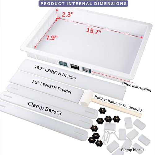 Kalinta Epoxy Mold with Divider Adjustable-15.7x7.9x2.3 in No-Seal Large Resin Mold Integrated Clamping System - Perfect for Beginners & Experienced Artists Alike-Ideal for Creative Resin Art Projects - size: 15.7"x7.9"