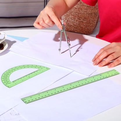 Zonon 3 Pcs 12" Clear Plastic Ruler 6 Inch Protractor Compass Set, Green - color: Green, size: 12 Inch