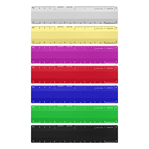 Alumicolor Architect 6 inch Ruler Scale w/ 4 Bevel Design for Drawing, Drafting & Engineering, Calibrations Divided by (1/8, 1/4), (1/2, 1), (3/8, 3/4), (3, 11/2), Red - color: Red