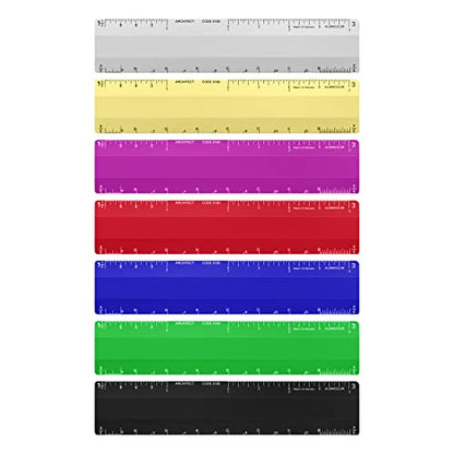 Alumicolor Architect 6 inch Ruler Scale w/ 4 Bevel Design for Drawing, Drafting & Engineering, Calibrations Divided by (1/8, 1/4), (1/2, 1), (3/8, 3/4), (3, 11/2), Red - color: Red