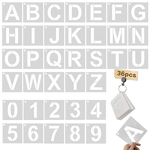 36 Pcs 4 Inch Reusable Letter & Number Stencils - 36 Pcs Alphabet Art Craft Templates - size: Font Sizes:4 Inch