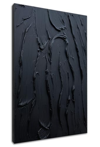 zoinart Hand Painted Pure Black Wall Art Minimalist Oil Painting 24x36 Inches Vertical Thick Textured Wall Art Home Office Decoration - color: BL-042