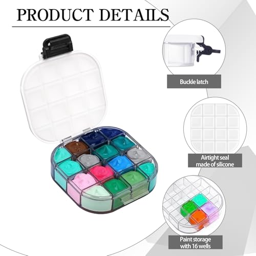 6 Pcs Airtight Paint Palette with Lid, Black, 16 Wells Stay Wet